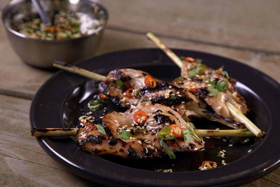 Plate of Lemongrass Chicken Skewers