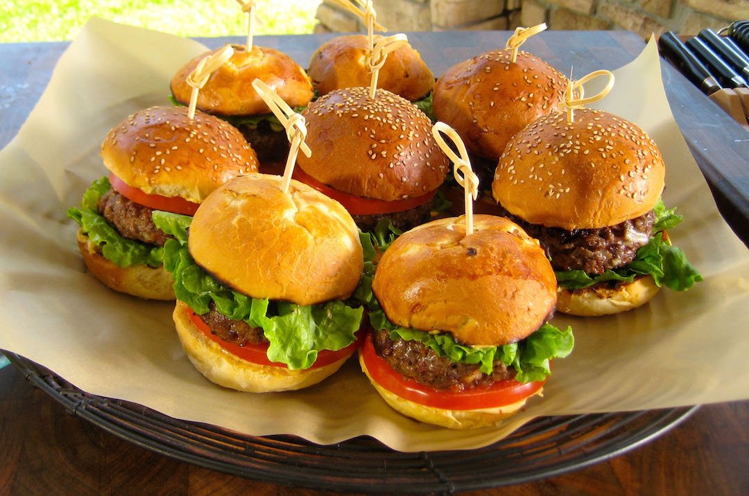 plate of Steven Raichlen truffle burgers