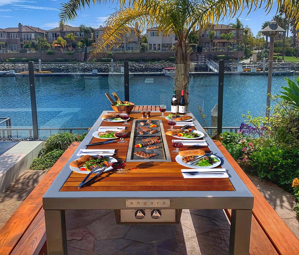 outdoor dining table with barbeque grill
