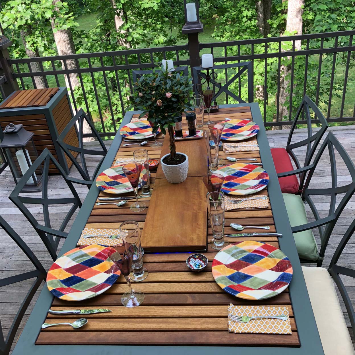 outdoor dining table with barbeque grill