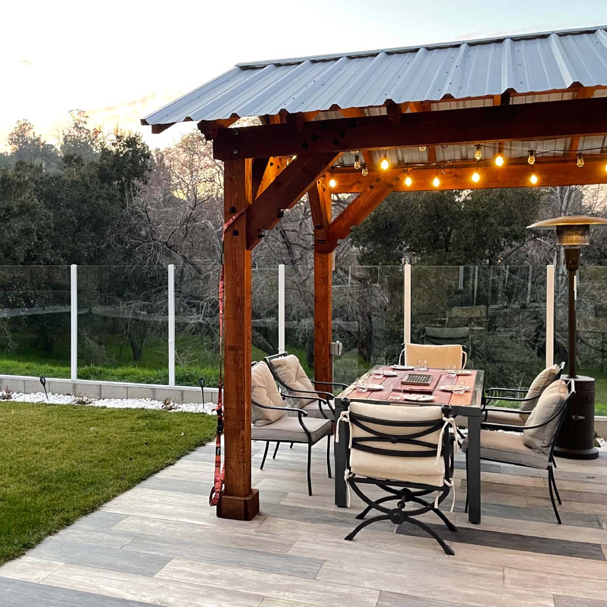 outdoor dining table with bbq grill