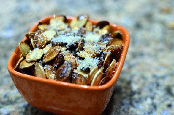 Grilled pumpkin seeds -a perfect, non-sugary Halloween snack!