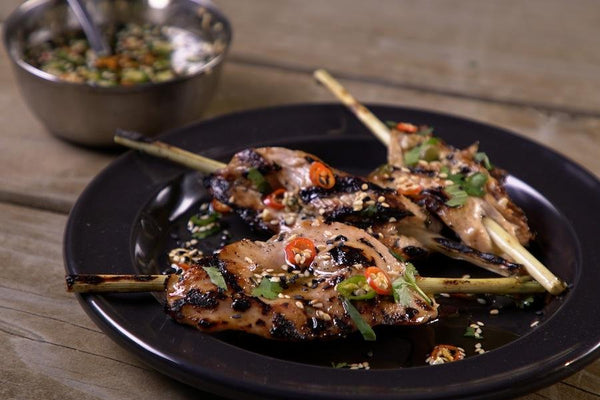 Plate of Lemongrass Chicken Skewers