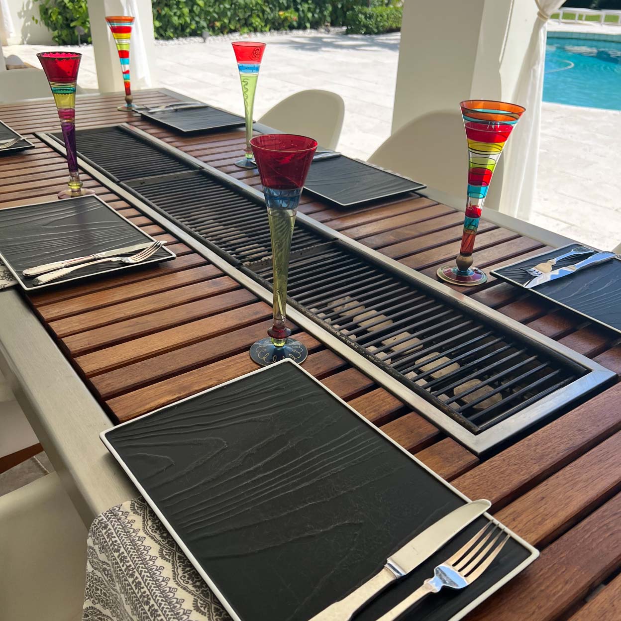 dining table with built in grill